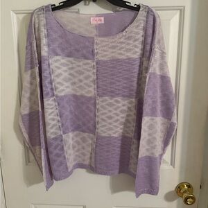 NWT Pink Lily Sunset Key Purple Checkered Sweater Sz M Pastel GrandpaCore